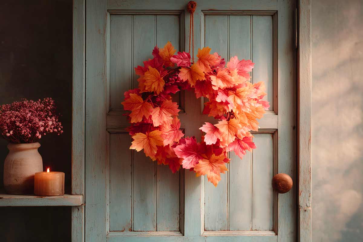 Decorazioni autunnali con foglie secche