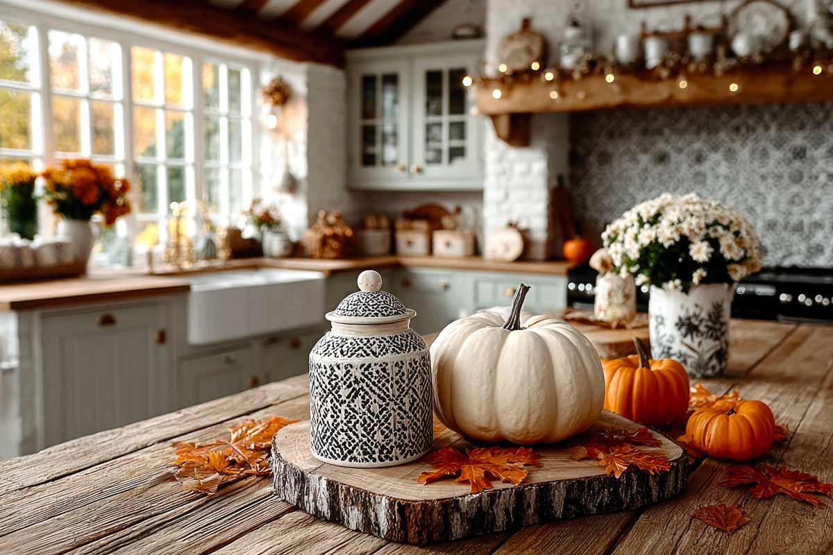 Centrotavola con zucca bianca