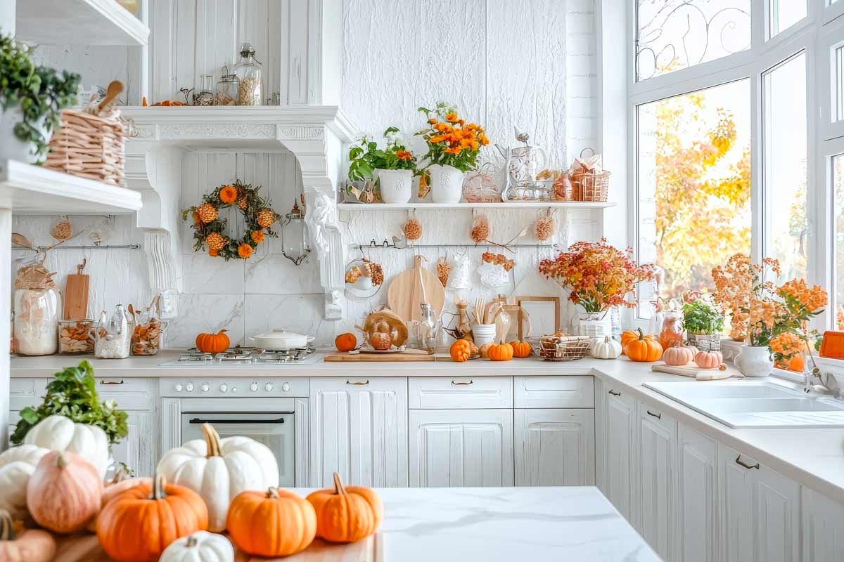 cucina decorata per l'autunno