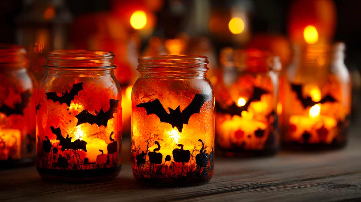 Lanterne con barattoli di vetro per Halloween
