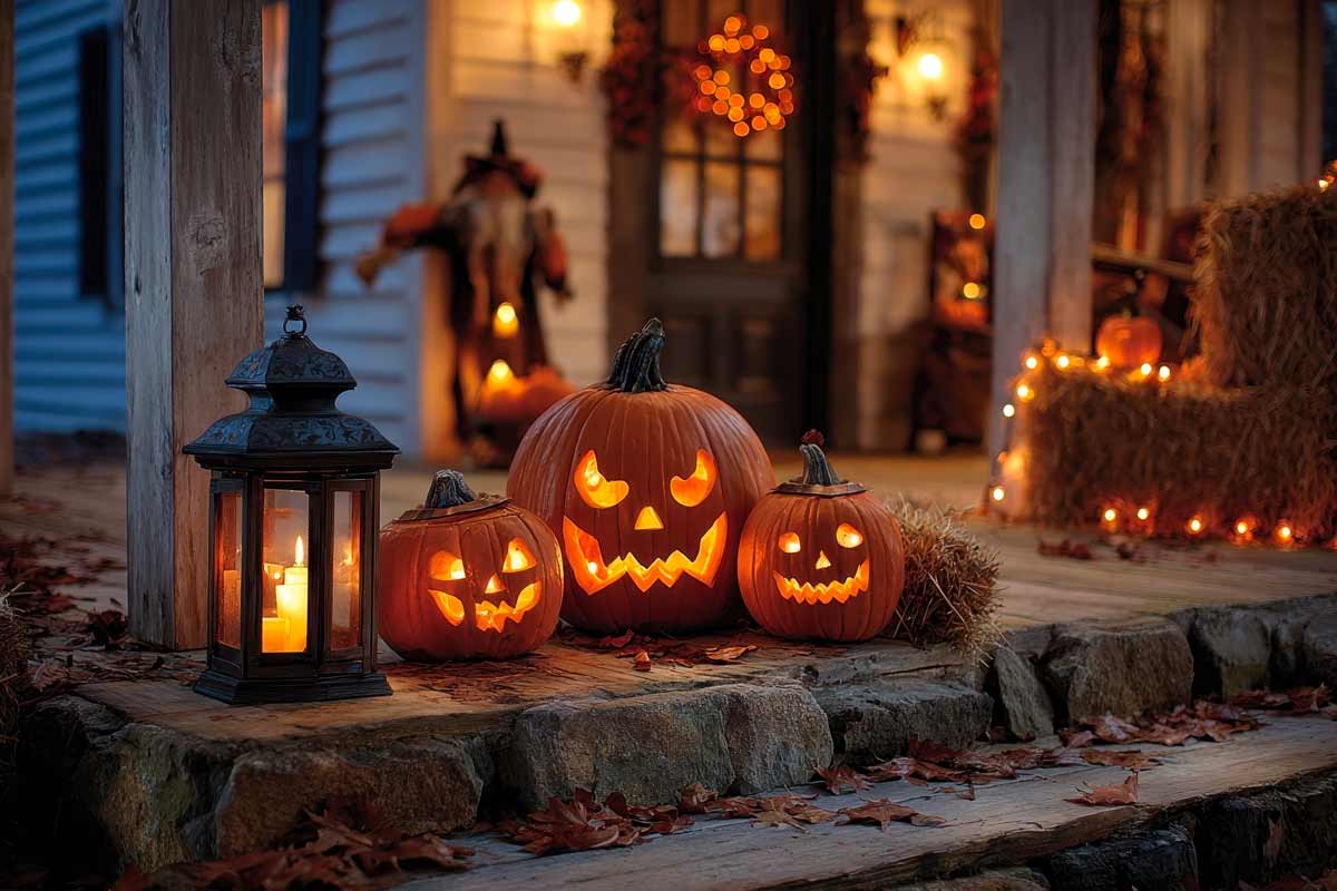 Terrazzo decorato per Halloween con zucche spaventose