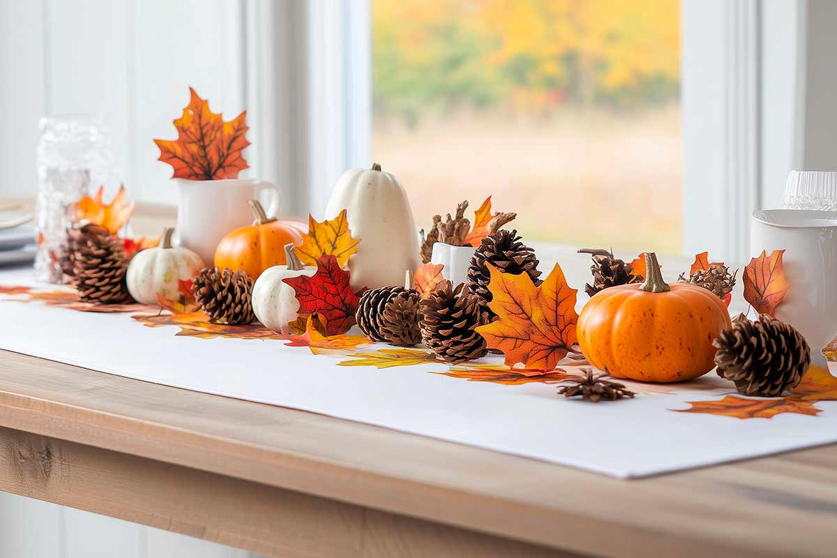 elementi naturali per un centrotavola autunnale da rivista