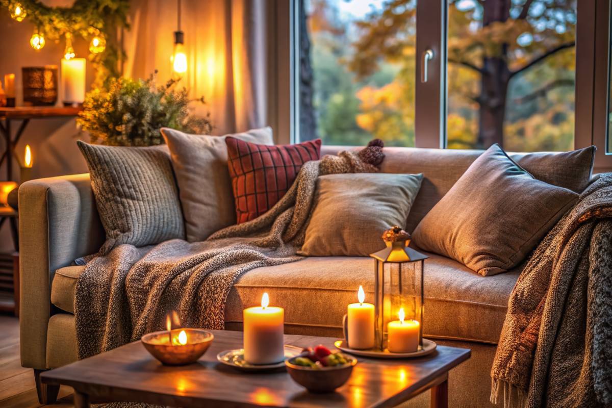 Tessuti e texture autunnali sul divano