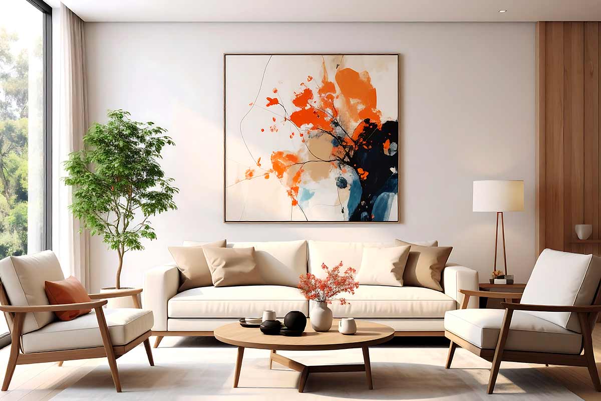 salotto con bel quadro autunnale