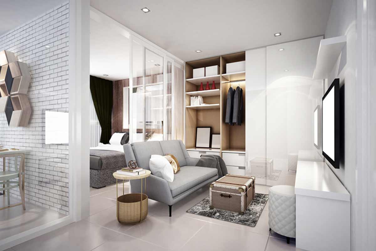 salotto piccolo con pareti moderne