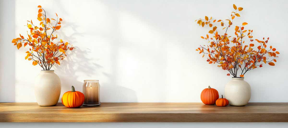 Decorazione per mensole e librerie con le zucche