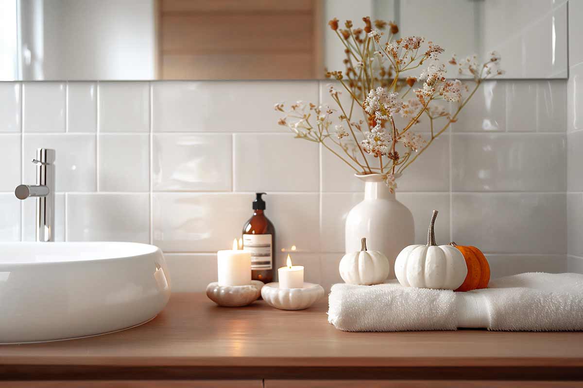 Bagno decorato con le zucche