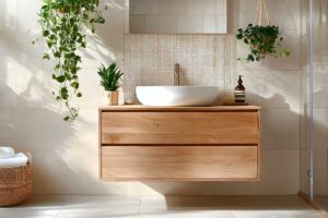 Bagno piccolo naturale: legno e piante per un’atmosfera più calda e respirabile
