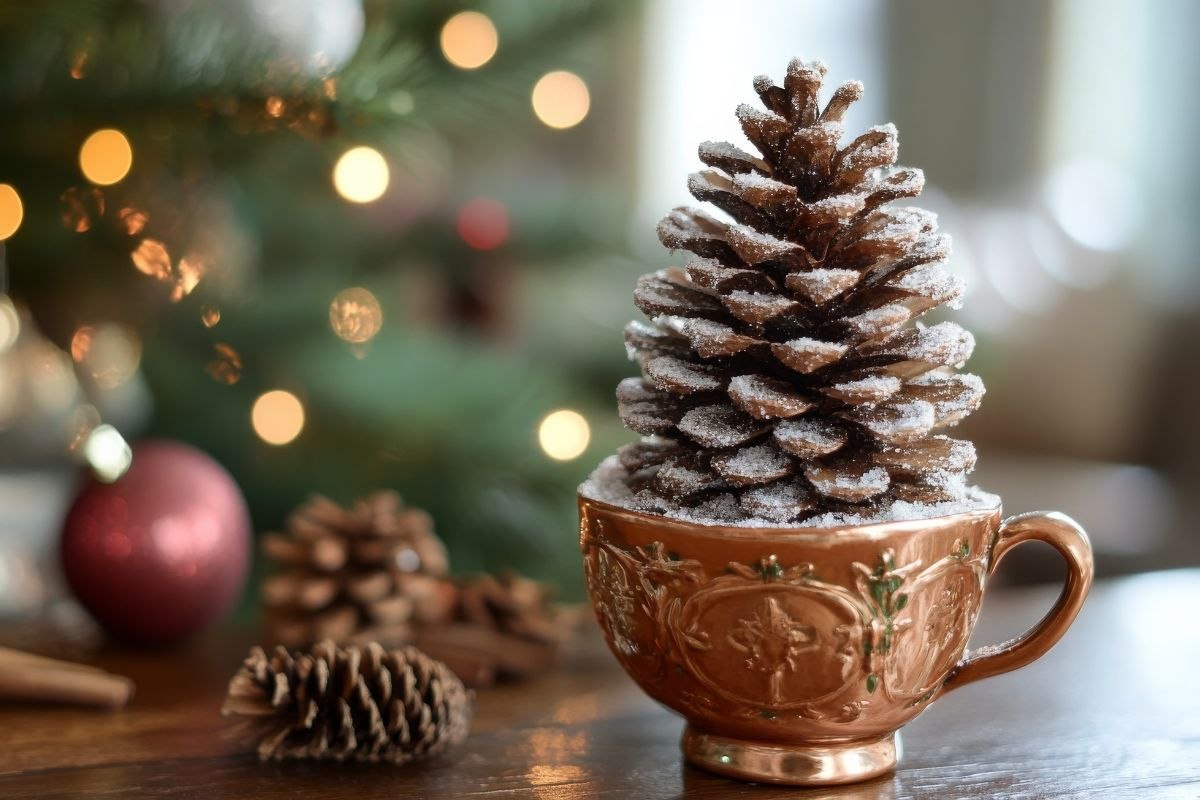 Mini albero di pigna in una tazza. 