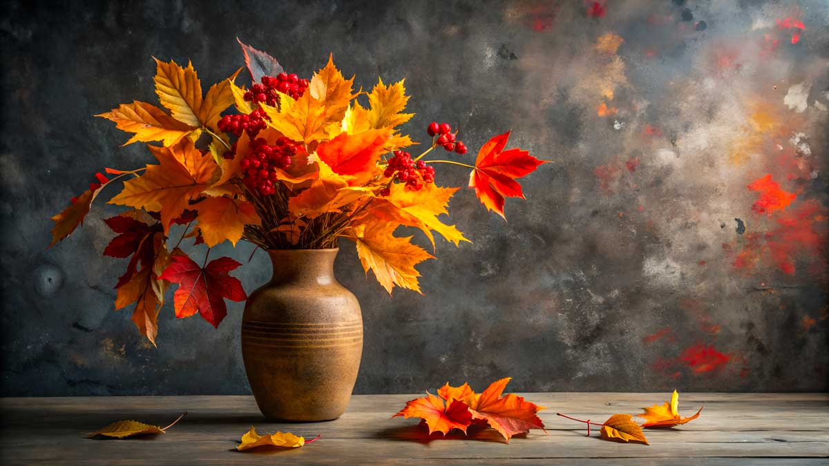 Vaso in terracotta con fiori sechi e bacche rosse