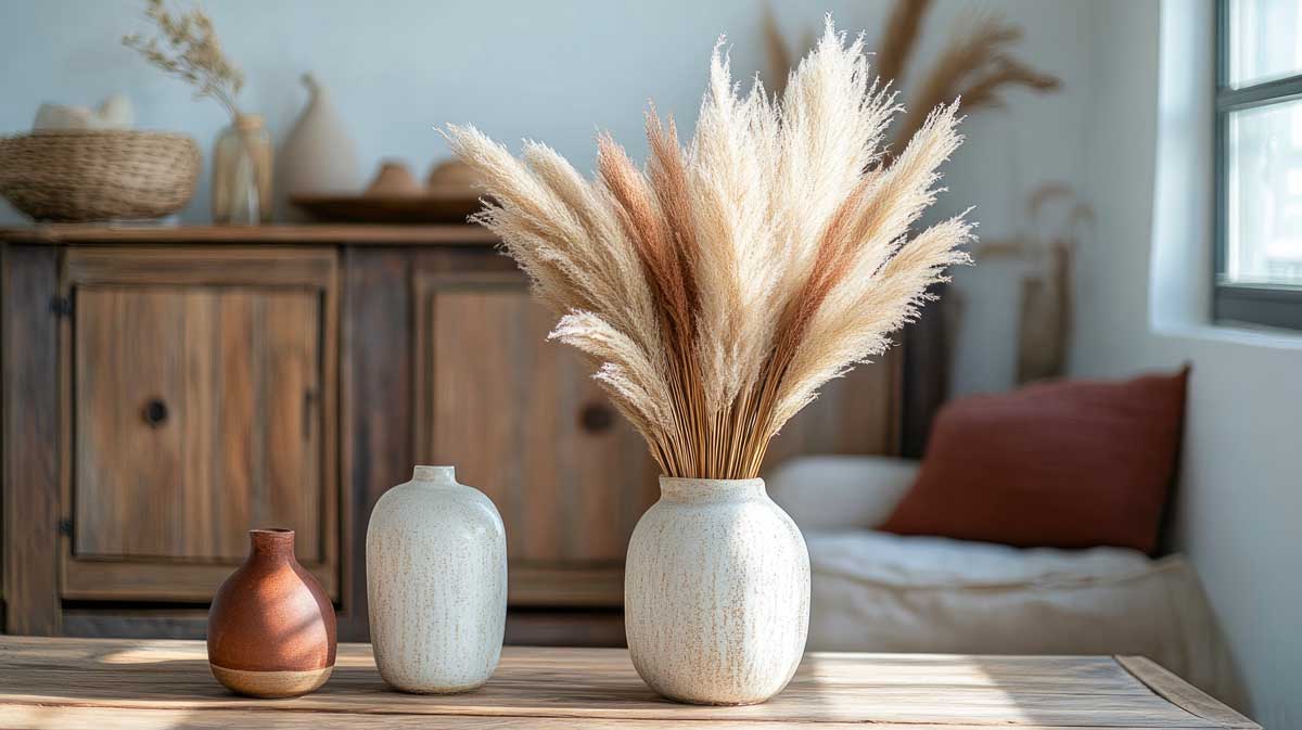 Pampas in vaso, decorazioni d'autunno