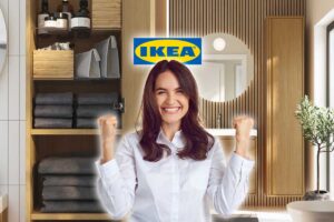 Bagno strettissimo? La colonna IKEA effetto rovere che sale in verticale e libera spazio per asciugamani e detersivi