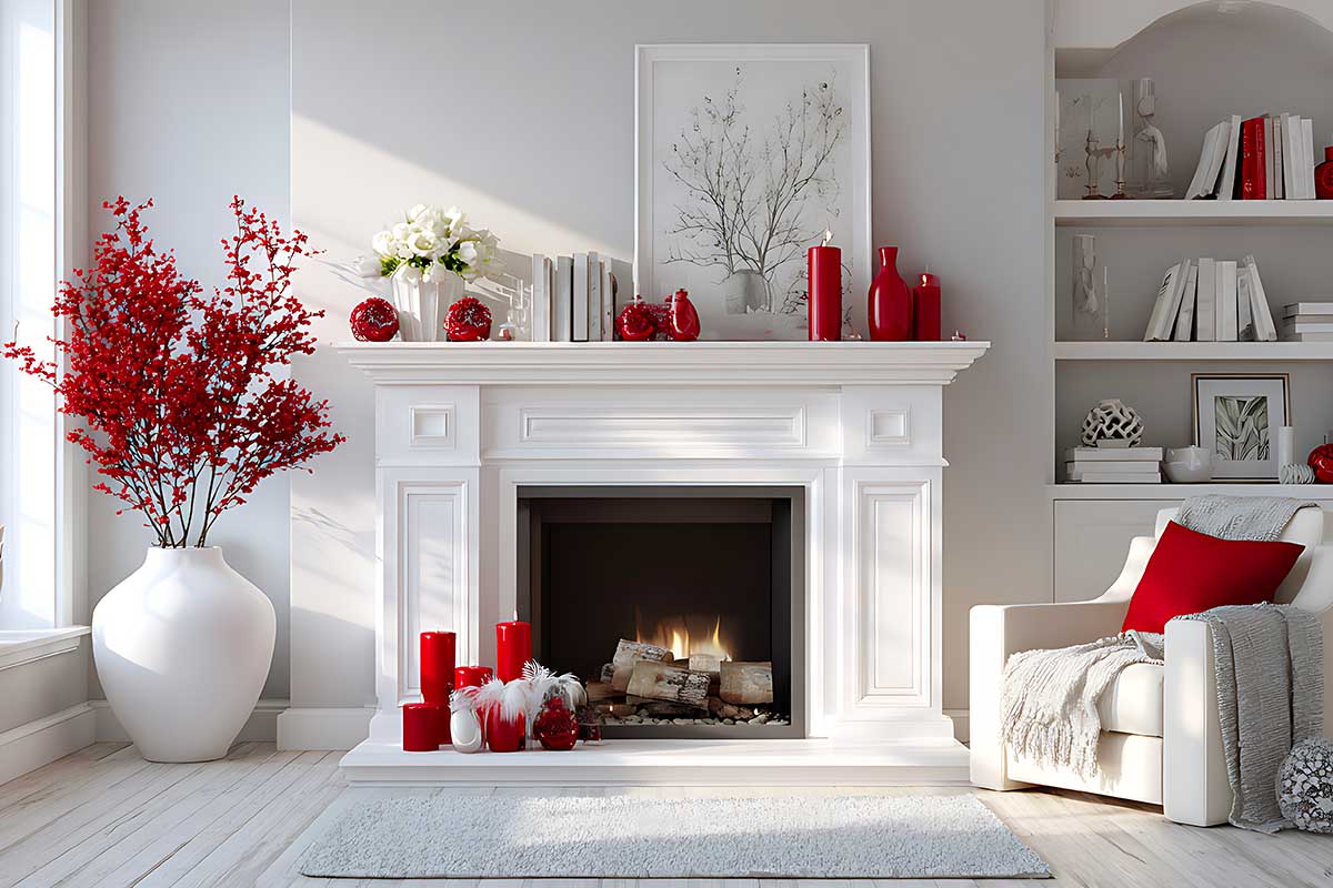 salotto chic bianco e rosso per natale