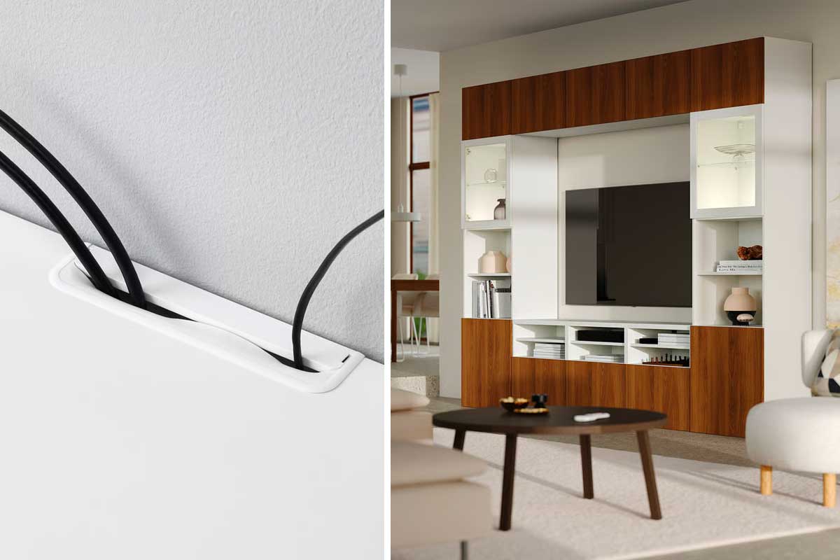 nuovo mobile TV BESTÅ IKEA con finiture in effetto noce e vetro