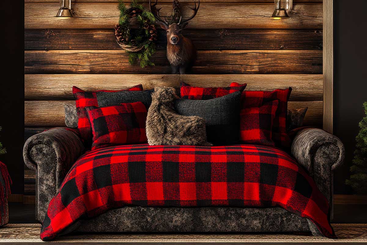 plaid scozzesi in rosso e nero poggiato sul divano