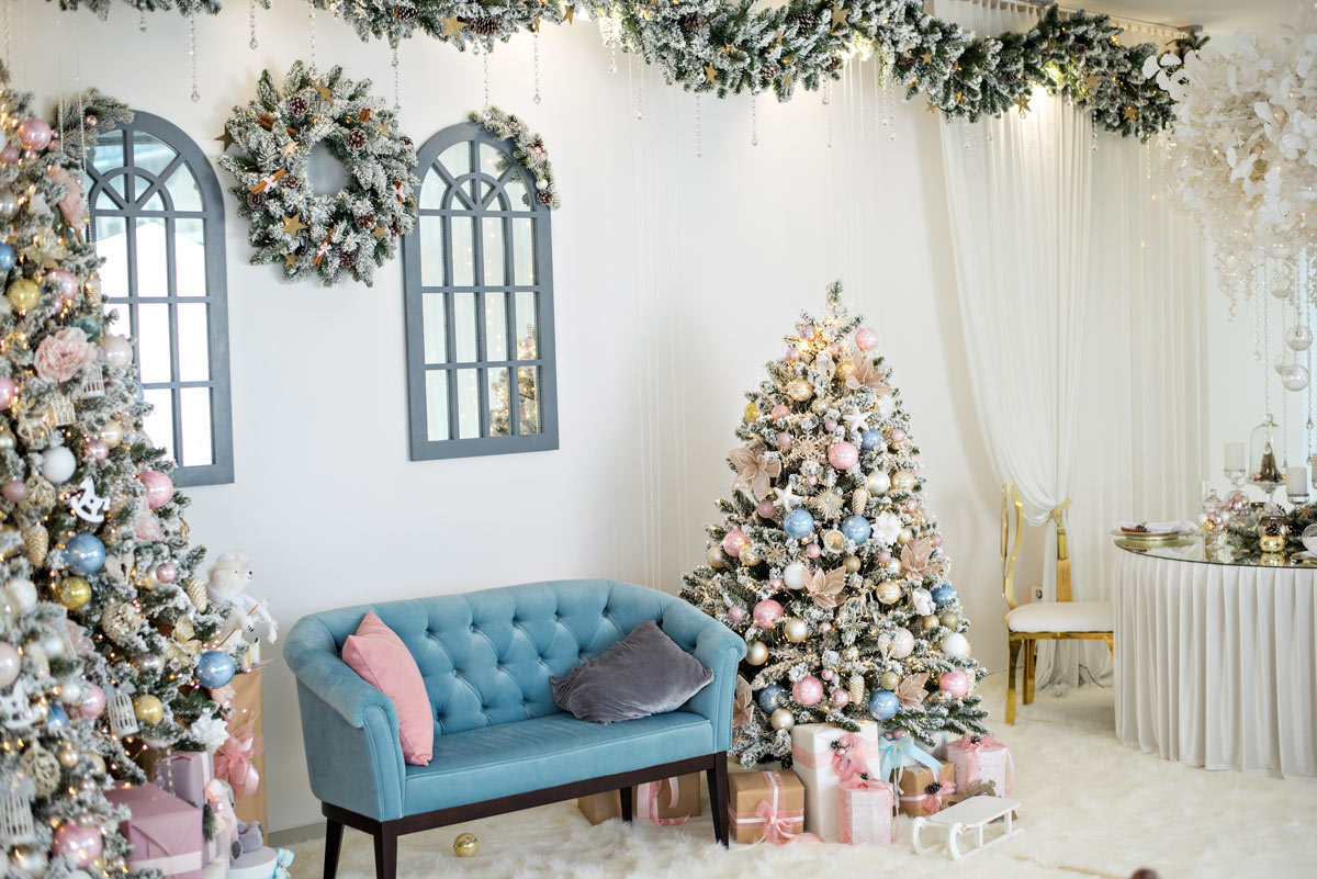 salotto stile shabby chic durante il Natale
