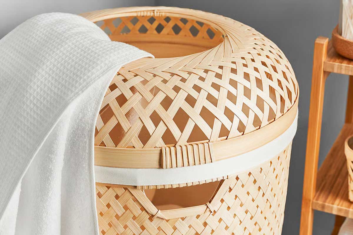 cesta per il bucato in bambù della linea SALUDING di IKEA