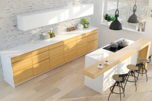 Minimal ma non fredda: così nasce una cucina bianca e legno perfetta