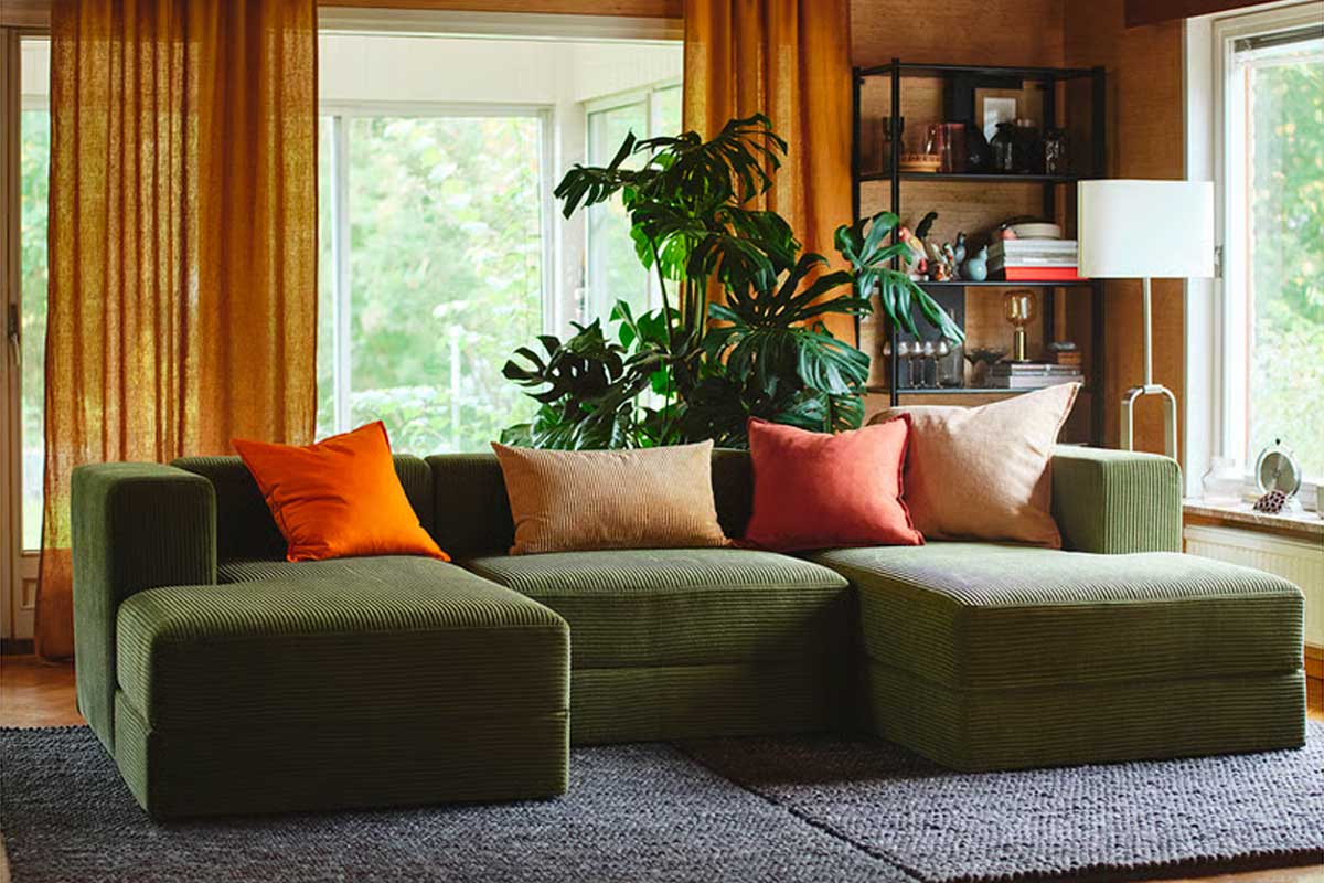 Divano verde IKEA JÄTTEBO in velluto a coste