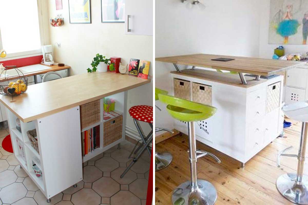 isola cucina con scaffali Ikea