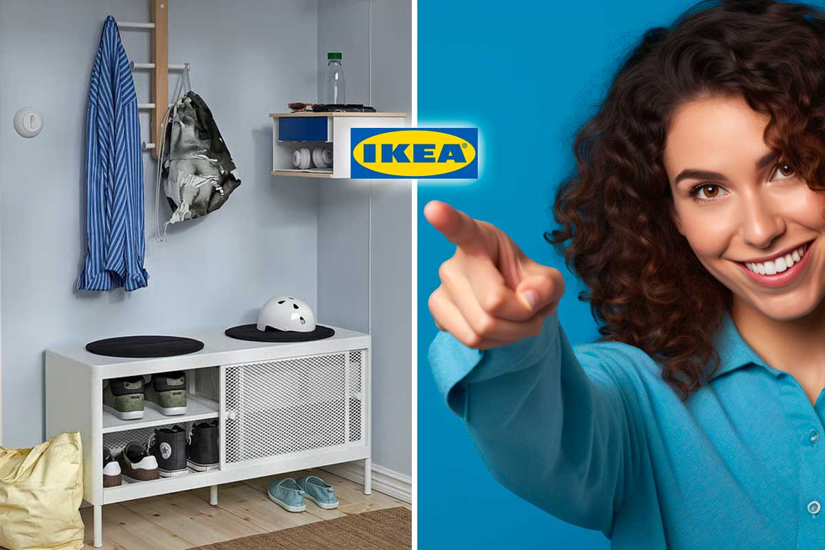 Ingresso piccolo? Questa panca IKEA con ante scorrevoli risolve scarpe e disordine