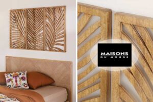 Set di 3 decorazioni in legno Palmera per decorare parete dietro letto. foto di © Maisons du Monde