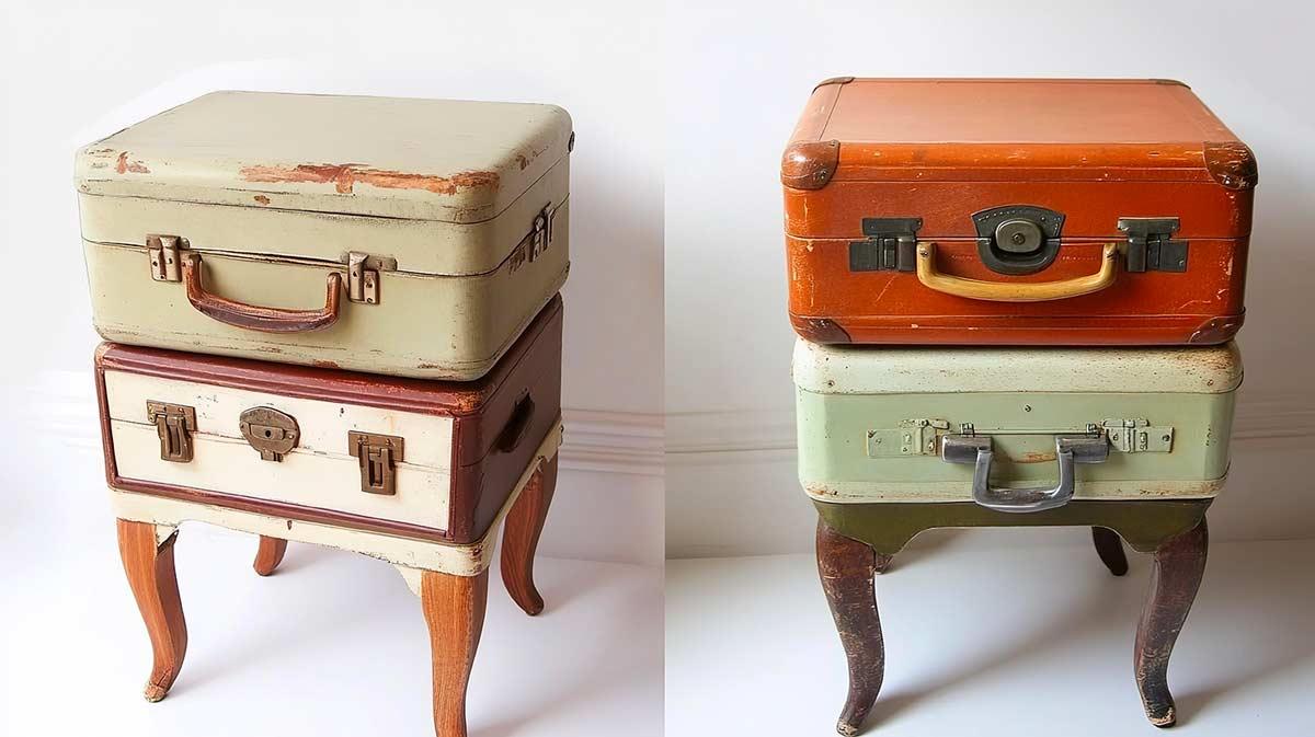 Valigie vintage in vecchi mobili
