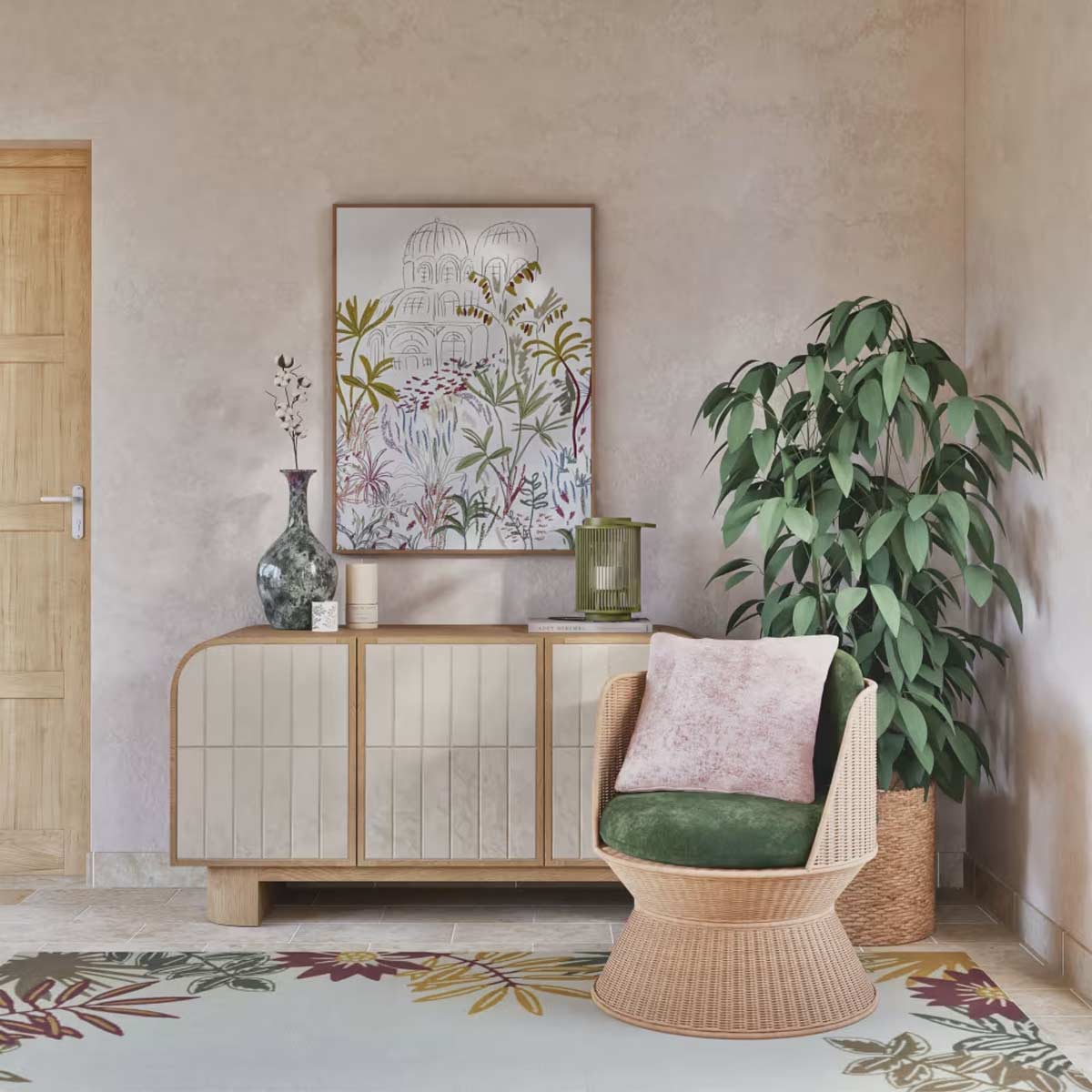 Madia in legno e ceramica effetto zellige Maisons du Monde in soggiorno stile etnico naturale