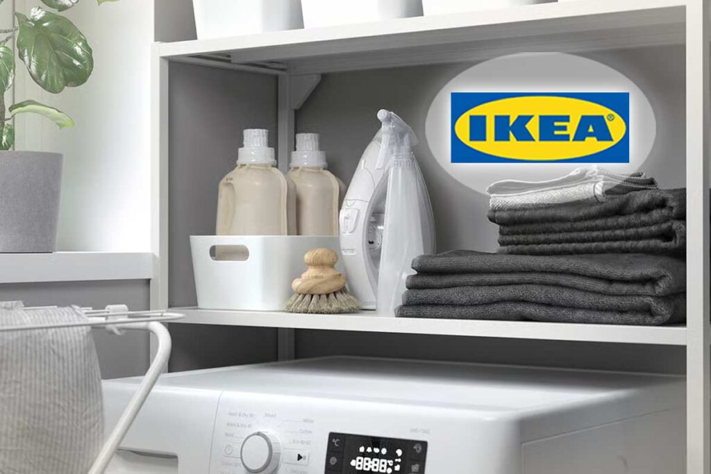 Lavanderia in pochi metri quadri: la soluzione IKEA in fine serie per sfruttare lo spazio sopra la lavatrice