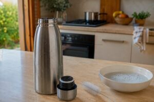 Borraccia aperta con tappo e guarnizione da lavare