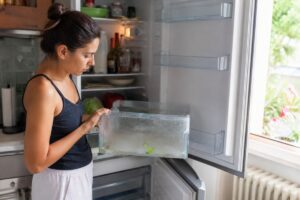 Frigorifero aperto con cassetto verdure da controllare in estate