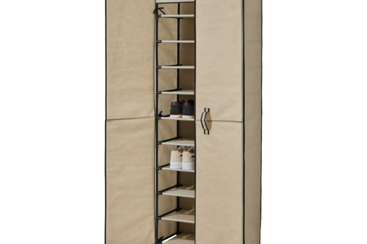 Scarpiera in tessuto Livarno beige con ripiani per scarpe