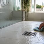 Scarico della doccia che puzza con il caldo? Il controllo da fare prima di versare prodotti Scarico della doccia pulito in un bagno luminoso durante l'estate