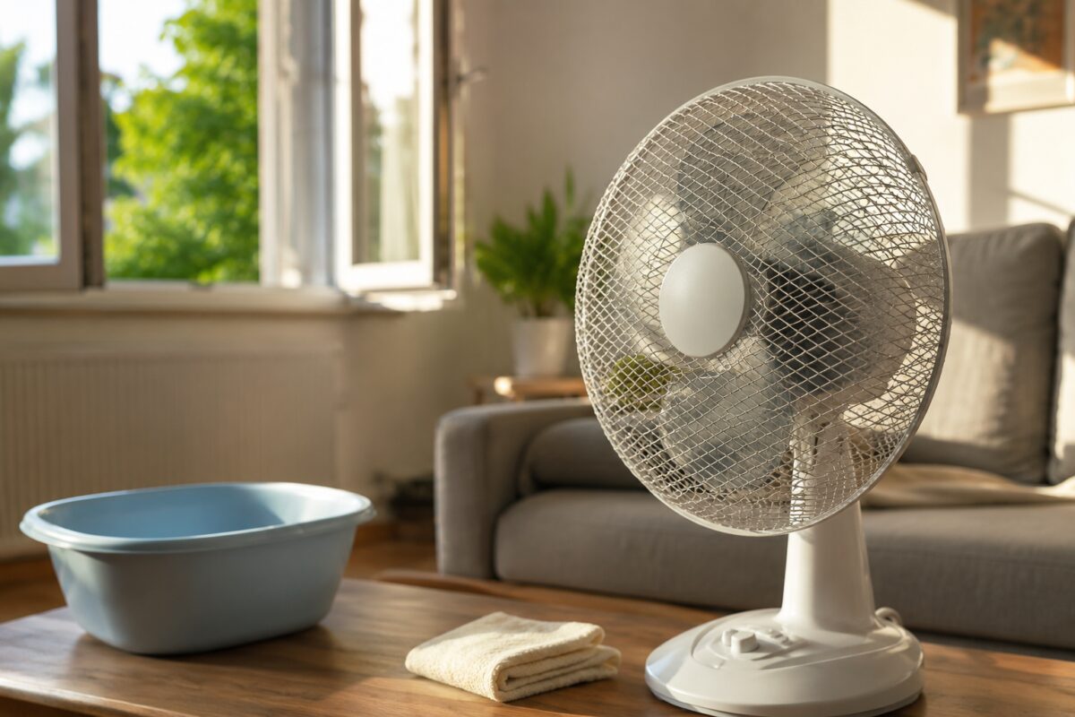 Ventilatore pulito e rimontato in soggiorno dopo l'asciugatura