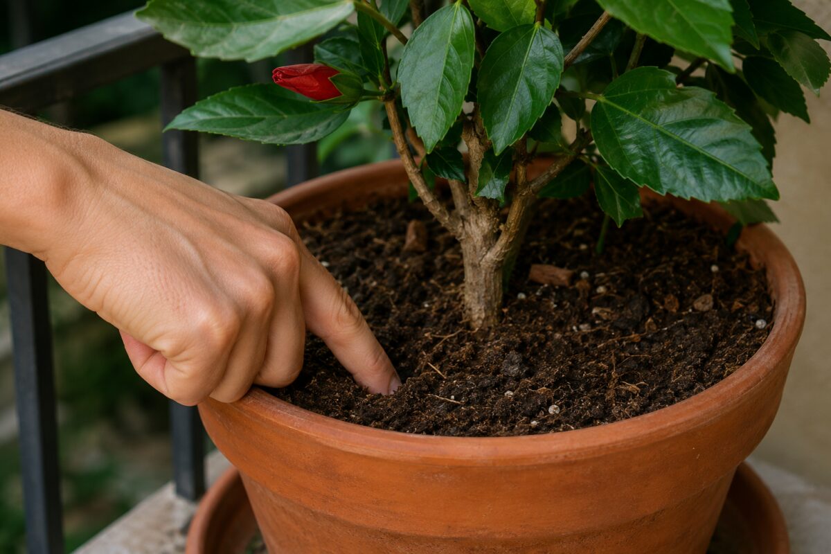 Controllo dell’umidità del terriccio nell’ibisco in vaso
