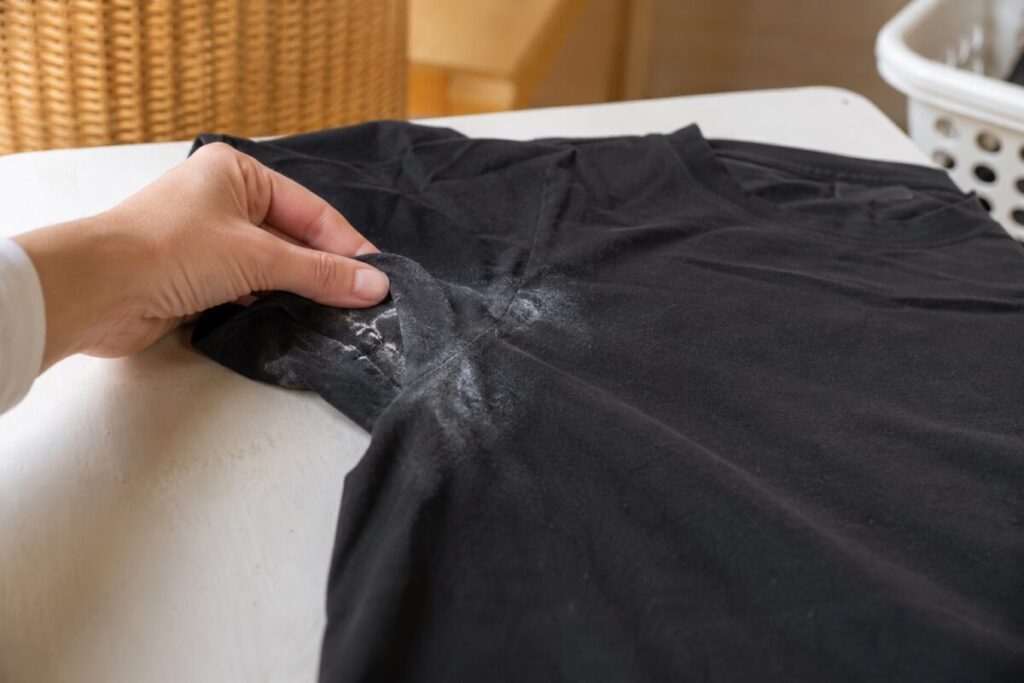 Magliette nere segnate dal deodorante? Non asciugarle finché l’alone non è sparito