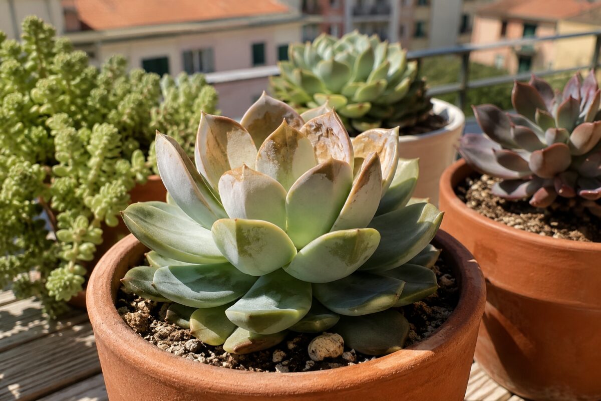 Piante grasse con scottature chiare sulle foglie esposte