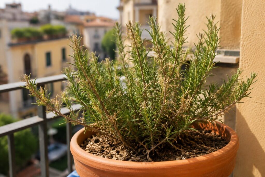 Rosmarino con punte secche sul balcone? Controlla il terriccio prima di bagnarlo ogni sera