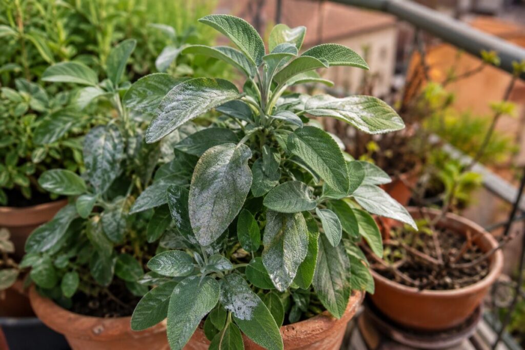 Salvia con patina bianca sulle foglie? Isolala prima di bagnarla dall’alto